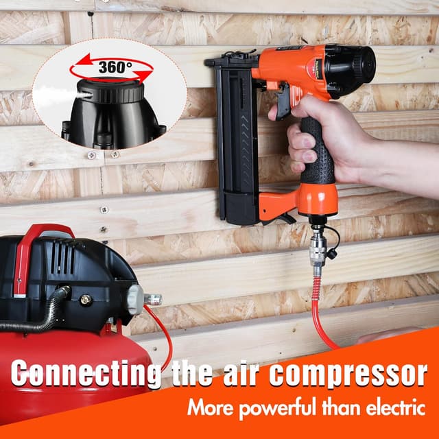 Detalle de ValueMax chiodatrice pneumatica 2 in 1 per aria compressa con 200 chiodi e 200 graffette, scarico 360° orientabile