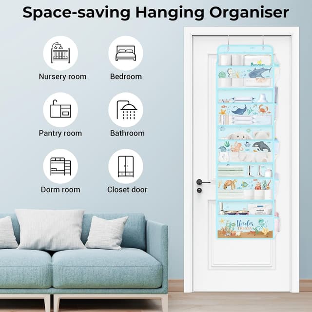 Detalle de Clastyle Ocean Animals over the Door 5-Tier Hanging Storage Organiser (Turtle) – Nursery, Bathroom & Bedroom Use