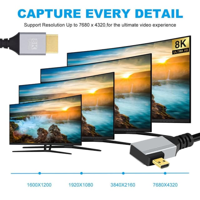 Detalle de chenyang HDMI 2.1 Kabel (HDMI Stecker auf Micro-HDMI Stecker, 90° abgewinkelt links) bis 8K@60Hz/4K@120Hz, 0,5 m