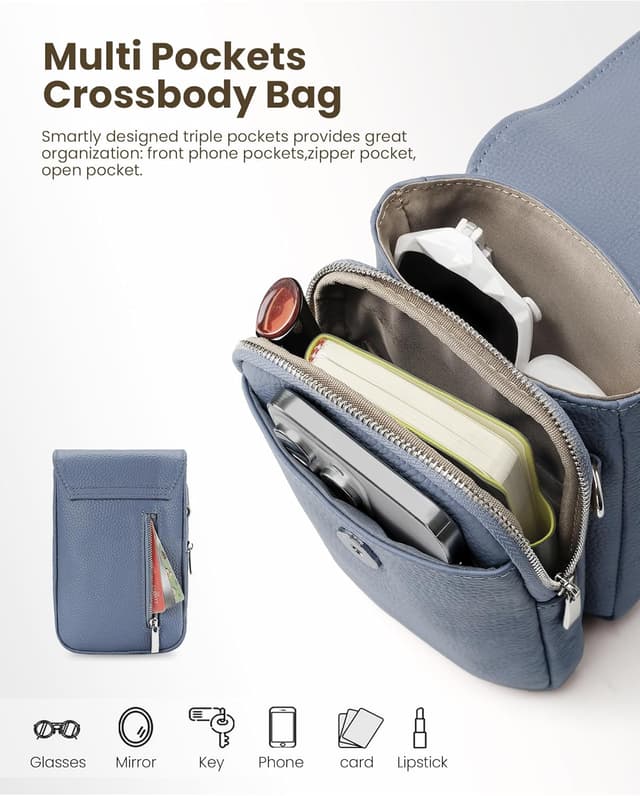 Detalle de befen Genuine Leather Crossbody Bag for Women – small phone bag with RFID blocking and adjustable strap