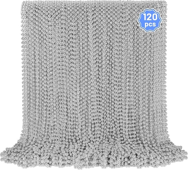 Detalle de 120 PCS Silver Bead Necklaces (33-Inch) for Mardi Gras, Christmas, 4th of July & New Year Eve Parties