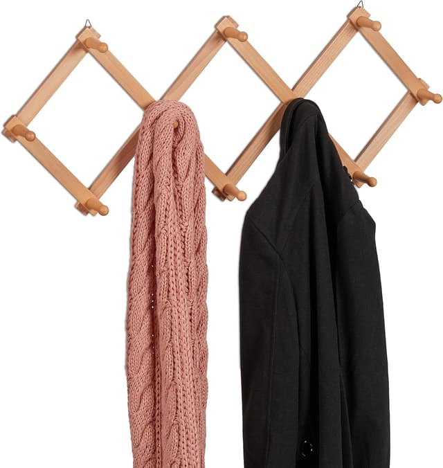 Detalle de Relaxdays Attaccapanni da parete allungabile con 10 ganci in legno naturale