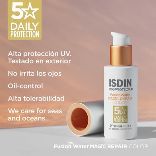 Detalle 2 de ISDIN Foto Protector Magic Repair Fusion Water Color SPF 50 (50 ml) con color y triple acción anti-fotoenvejecimiento