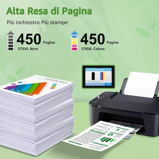 Detalle 2 de GREENSKY PG-575XL e CL-576XL inchiostro sostituzione per Canon 575XL/576XL (nero e tri-colore) compatibili con Canon PIXMA