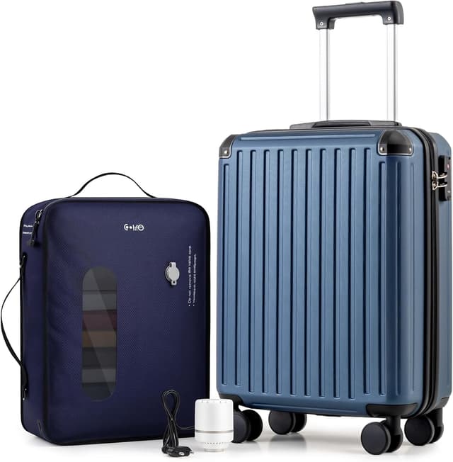 Detalle de COOLIFE Easyjet Vakuum Handgepäck Koffer 55×40×20 cm inkl. Vakuumbeutel + Pumpe und TSA-Schloss