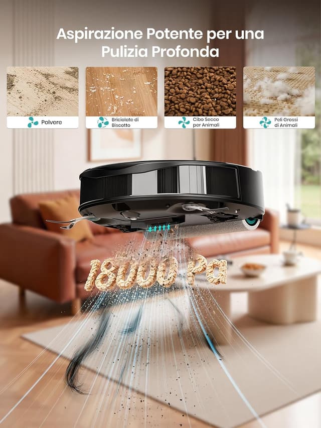 Detalle de Lefant M210PRO OMNI robot aspirapolvere e lavapavimenti con mappatura, laser dToF e autopulizia rullo