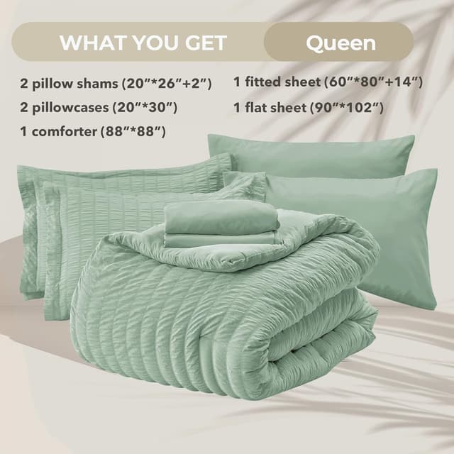 Thumbnail 4 de HYMOKEGE Queen Comforter Set 7-Piece Sage Green