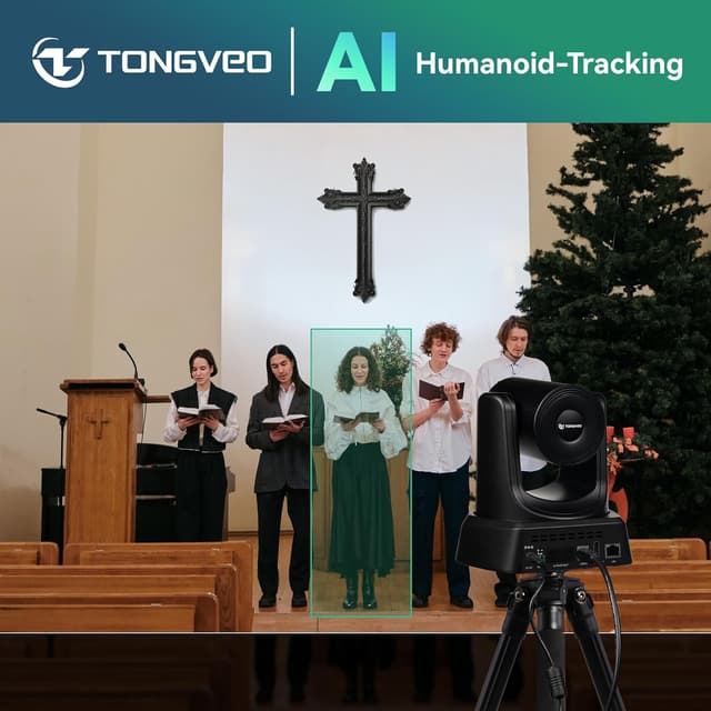 Detalle de TONGVEO 4K AI PTZ Camera with Auto Tracking and 20X Optical Zoom for Conference Rooms, Church, and Live Streaming