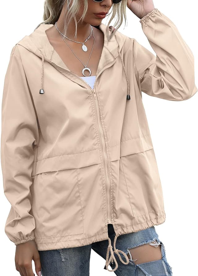 Detalle de PESION Women’s Waterproof Raincoat Lightweight Hooded Rain Jacket with Pockets