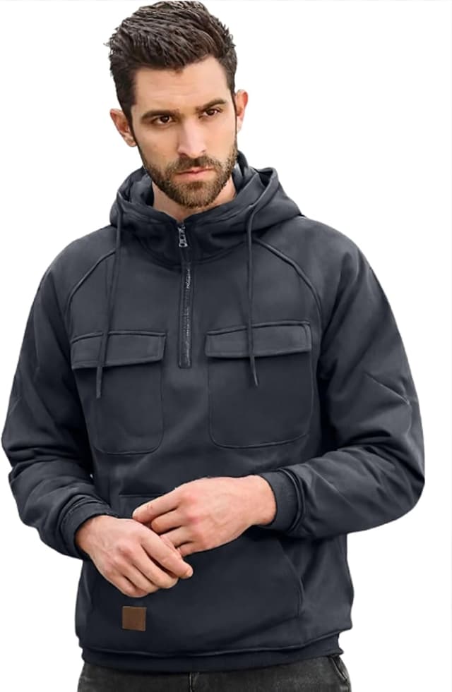 Detalle de Hello MrLin Cargo Hoodies for Men – UK tactical zip-up sweatshirt with multiple pockets