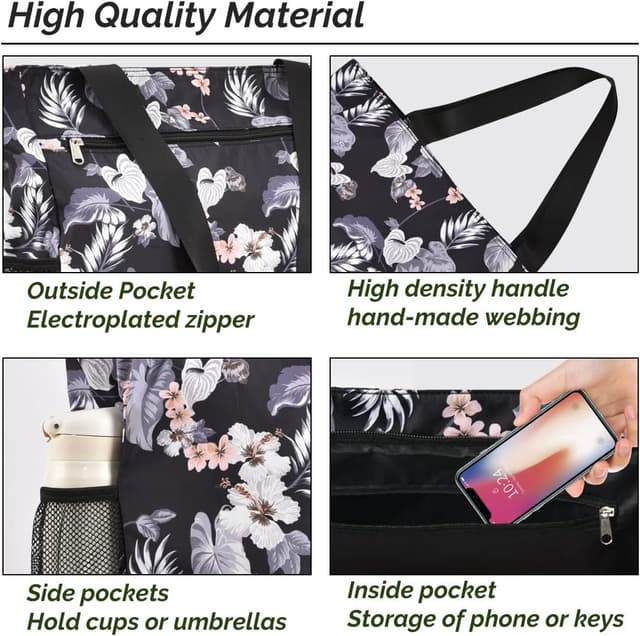 Detalle de HOMESPON Large Waterproof Beach Tote Bag with Zip and Pockets