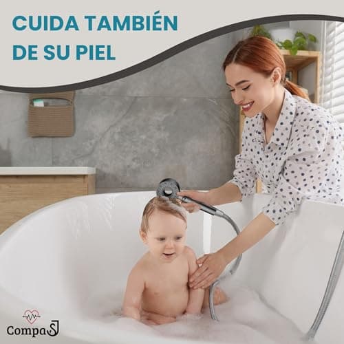 Thumbnail 8 de CompaSJ Alcachofa de ducha con filtro y alta presión (1,5 m) con 5 modos y 5 filtros antical + PTFE