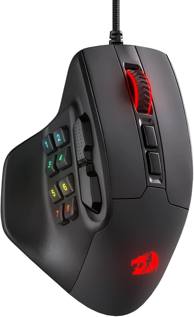 Detalle de Redragon M811 Aatrox MMO mouse da gioco cablato con 15 pulsanti programmabili e RGB
