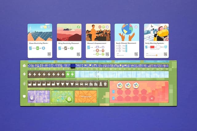 Detalle 1 de CMYK Daybreak cooperative engine-building board game about stopping climate change