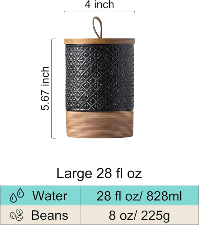 Detalle de Miamolo Ceramic Jar with Lid (28 fl. oz) Airtight Coffee Canister, Black