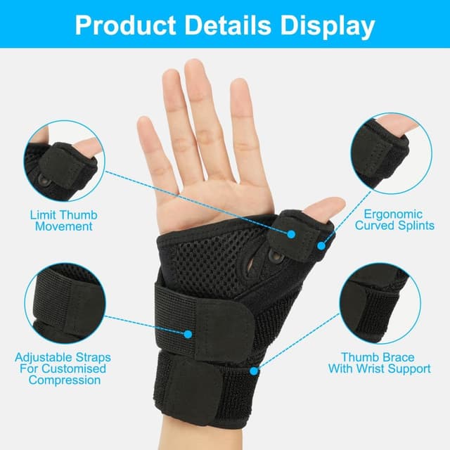Detalle de ACWOO Attelle pouce réglable pour main droite & gauche (noir) : arthrite, tendinite, canal carpien et entorses