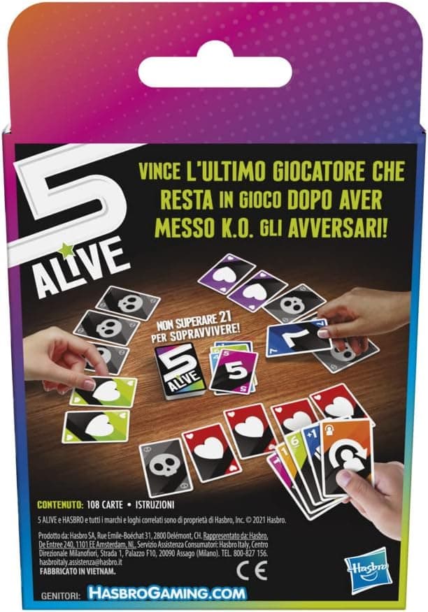 Detalle 2 de Hasbro Gaming 5 Alive: gioco di carte per famiglie e amici, da 8 anni, 2–6 giocatori