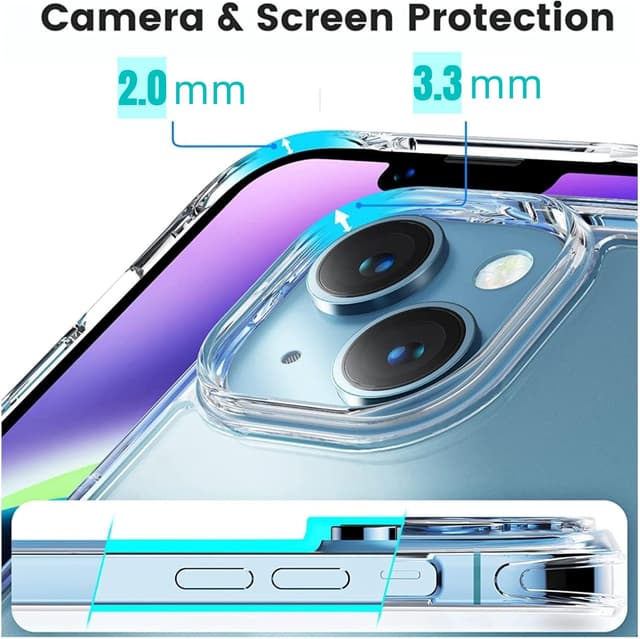 Detalle de Vaykwo Cover con cordino per iPhone 14 / iPhone 13 da 6,1" con tracolla regolabile e protezione trasparente (blu)