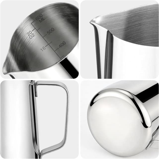 Detalle de Milk Frothing Pitcher 20oz / 600ml with Latte Art Pen – Stainless Steel Steaming Jug (Milk Frother Cup)