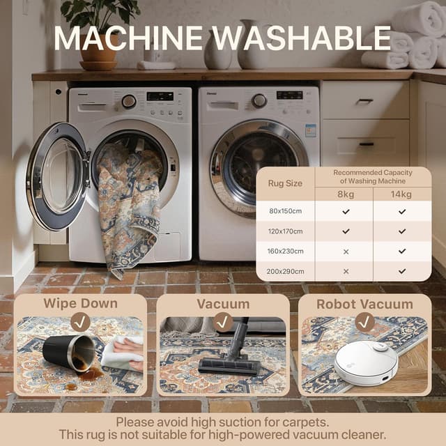 Thumbnail 6 de BEIMO Tapis vintage très grand lavable 200x290 cm avec envers antidérapant