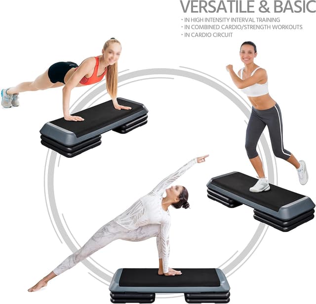 Detalle 2 de Yaheetech 3-Level Adjustable Aerobic Exercise Step Platform (11cm/16cm/21cm) – Grey