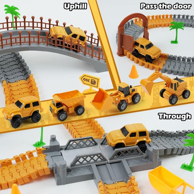 Detalle de TGJH Construction Race Car Track Set for Kids (220+ PCS) with 2 Electric Cars