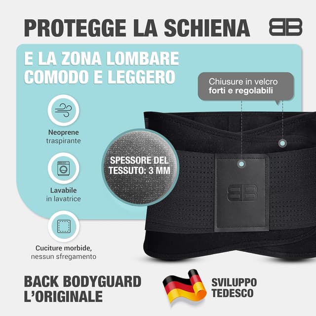 Detalle 2 de BACK BODYGUARD fascia lombare con supporto schiena, corsetto lombare fascia per uomo e donna (varie dimensioni)