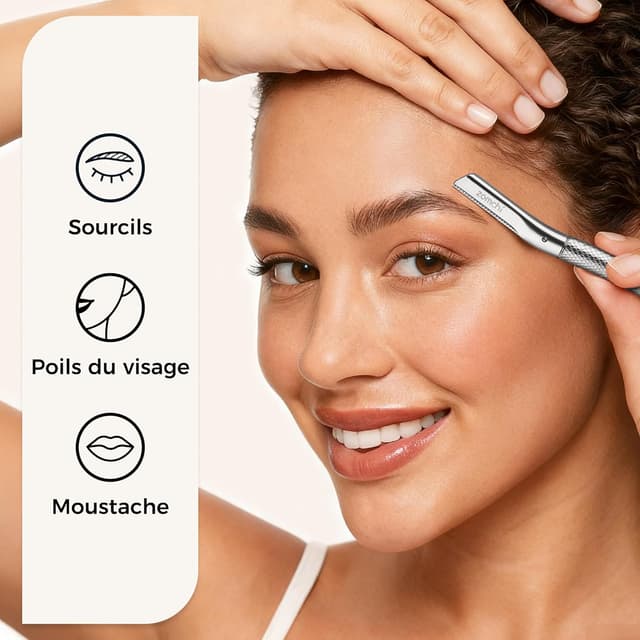 Detalle de ZOMCHI Rasoir Sourcil pour visage femme au dermaplaning, avec 6 lames et capuchons de protection