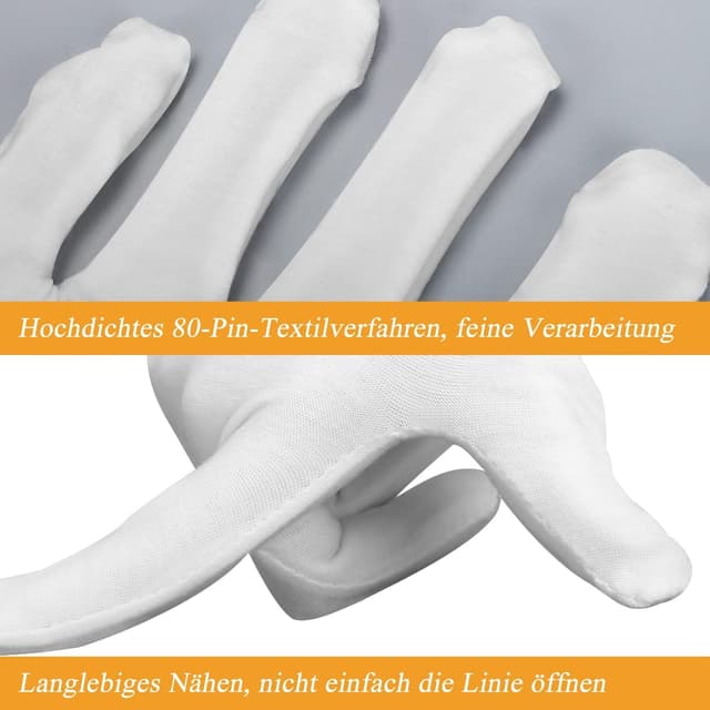Detalle de 10Paare Baumwollhandschuhe gegen Ekzem – weiße, waschbare Baumwoll-Ekzem-Handschuhe für trockene Hände
