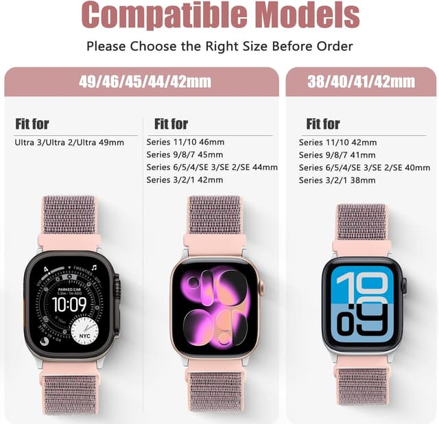 Detalle 2 de Runostrich Nylon Sport Strap (Solo Loop) for Apple Watch 49mm–38mm, Adjustable, 2-Pack