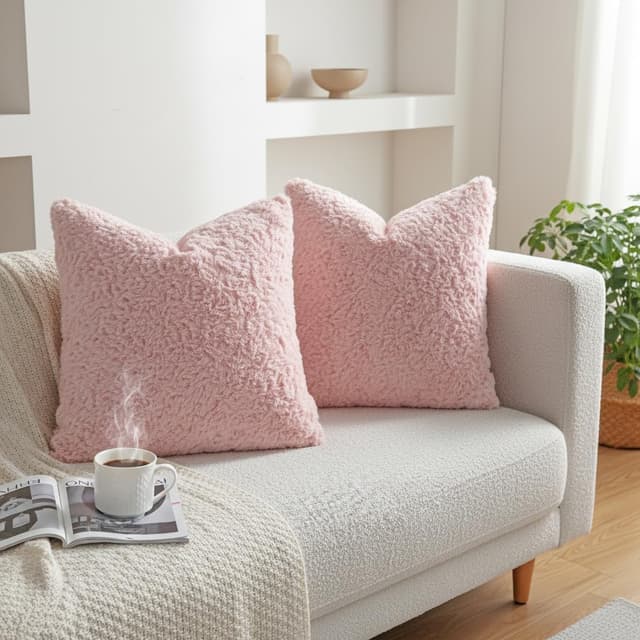 Detalle de Neelvin pack of 2 double-sided faux fur cushion covers 30x50cm (pink) – plush shearling-style throws