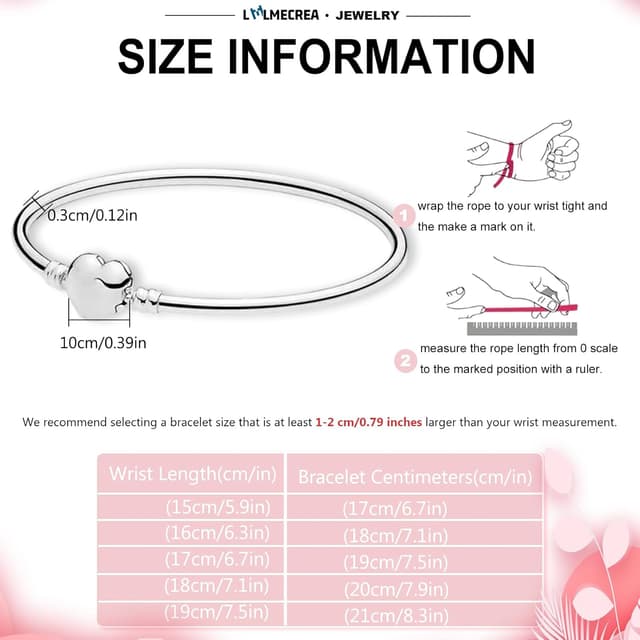 Detalle 2 de LMLMECREA Damen Charm-Armband aus 925er Sterling-Silber mit Rosegold-rundem Verschluss (Bettelarmband, zirkonia)