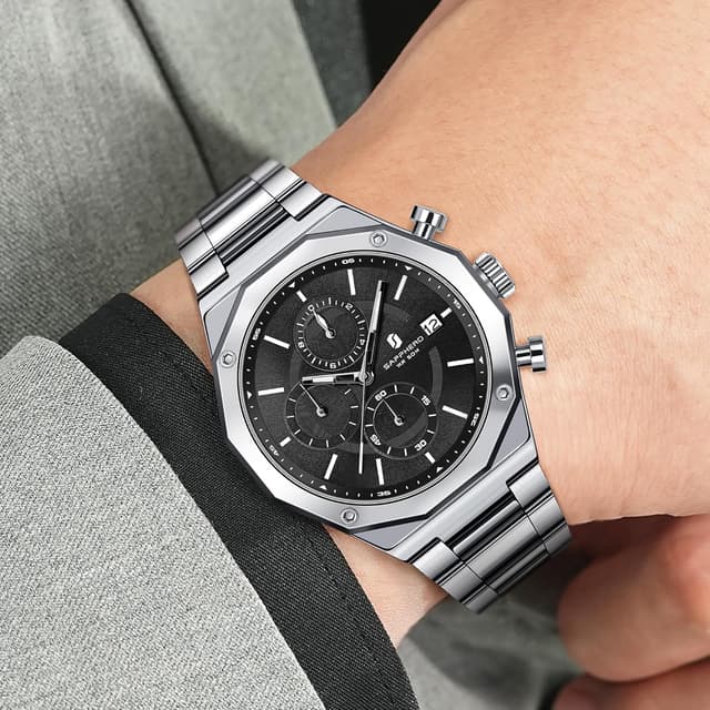 Detalle de BENYAR orologio da uomo analogico al quarzo in acciaio, cinturino Timing, impermeabile e luminoso