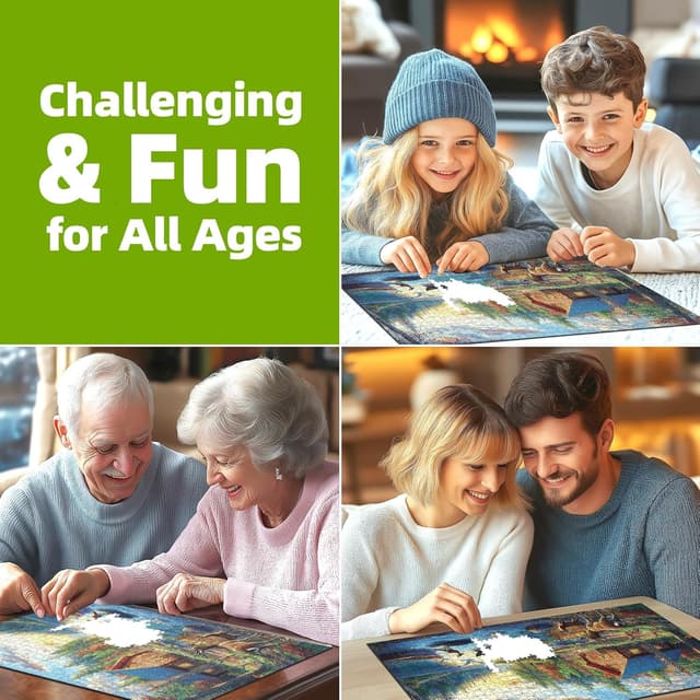 Thumbnail 6 de Blueforest 1000-Piece Jigsaw Puzzle for Adults: Lake Lodge & Elk Autumn Landscape