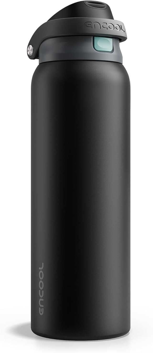 Detalle de ENCOOL Leakproof Insulated Water Bottle with Straw, 40 oz — Charcoal Gray