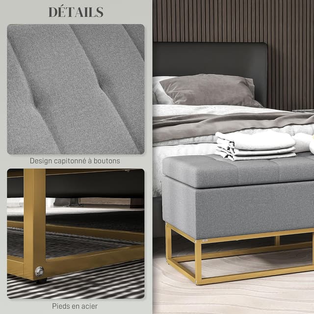 Thumbnail 5 de HOMCOM Banc de Rangement Bout de lit 110x44x48 cm Gris doré