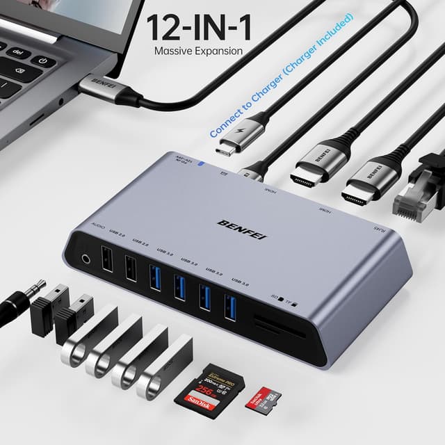 Detalle de BENFEI DisplayLink 12-in-1 Docking USB 3.0