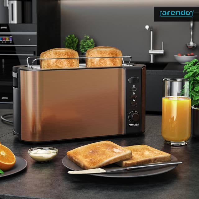 Detalle de Arendo Edelstahl-Langschlitztoaster für 4 Scheiben mit Defrost-Funktion und Restzeitanzeige (1500 W)