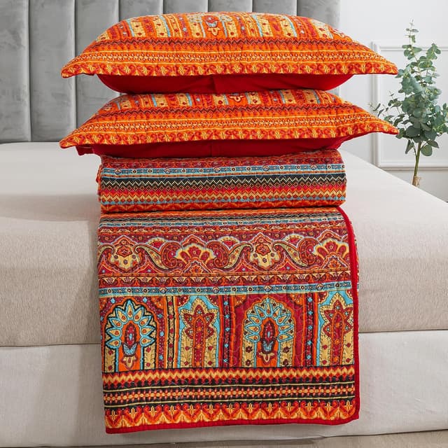 Thumbnail 6 de BEDIFANY Cotton Quilts Queen Size Set (3-Piece) — Lightweight Boho Stripe Quilt with 2 Pillow Shams