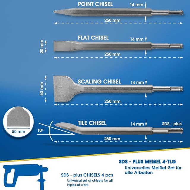 Thumbnail 1 de S&R Bohrhammer Meißel-Set SDS-plus 4-teilig