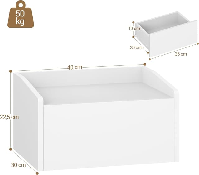 Detalle de Hzuaneri NS52203XEU – Lot de 2 tables de chevet suspendues avec LED, 1 tiroir, 30 x 40 x 22,5 cm (blanc)