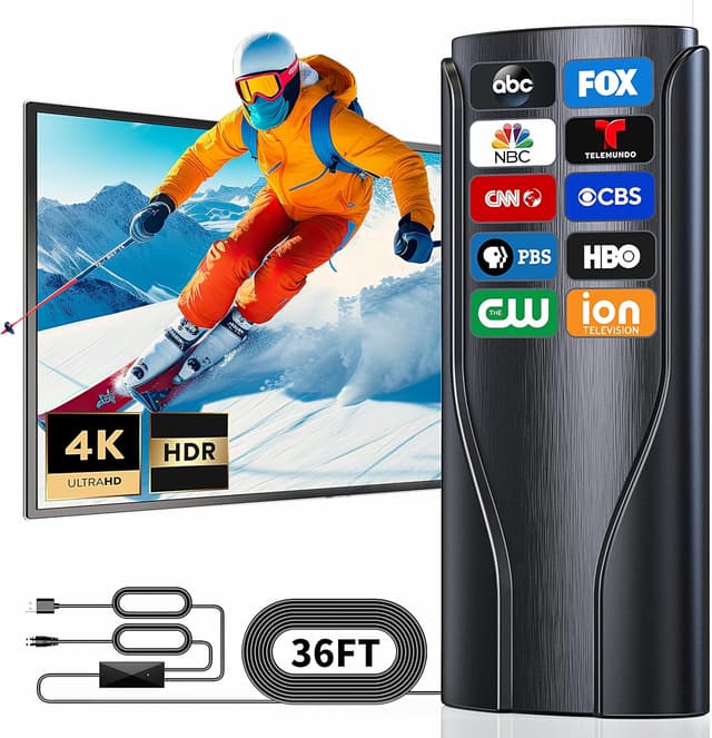 Detalle de NGGNGG Digital TV Antenna Indoor/Outdoor with Amplified Booster & 36ft Coax Cable