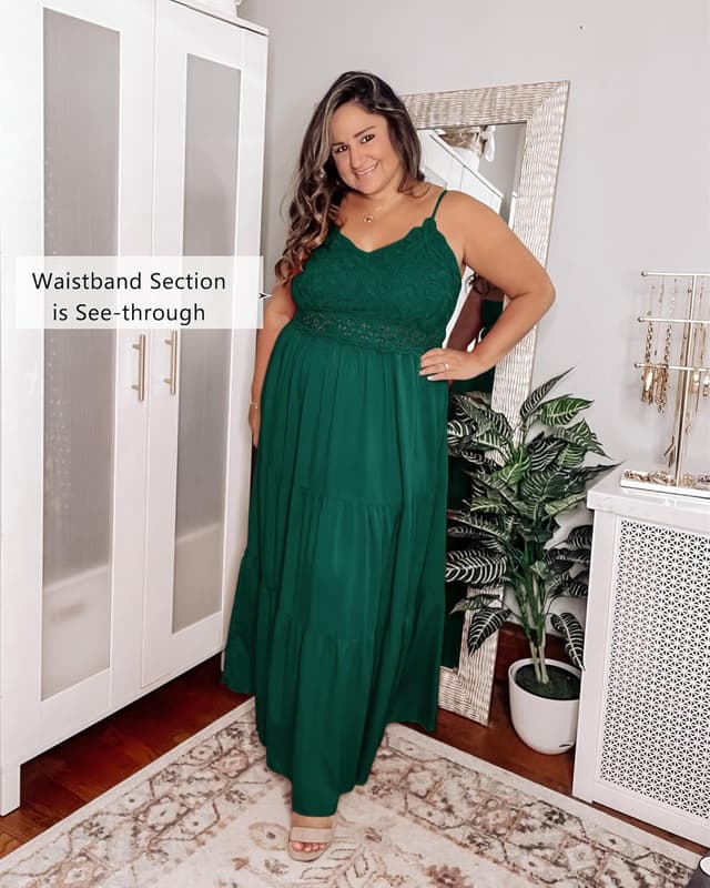 Detalle de Dokuritu Women’s Beach Crochet Lace Maxi Dress (Spaghetti Strap, Solid Color)