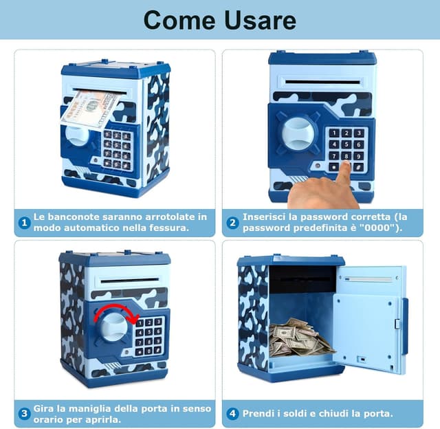 Thumbnail 6 de Pup Go Salvadanaio Elettronico ATM con codice: cassaforte giocattolo per monete e banconote blu