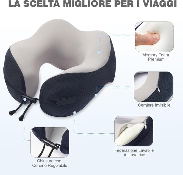 Thumbnail 3 de Radikor Cuscino da viaggio ergonomico in memory foam per collo