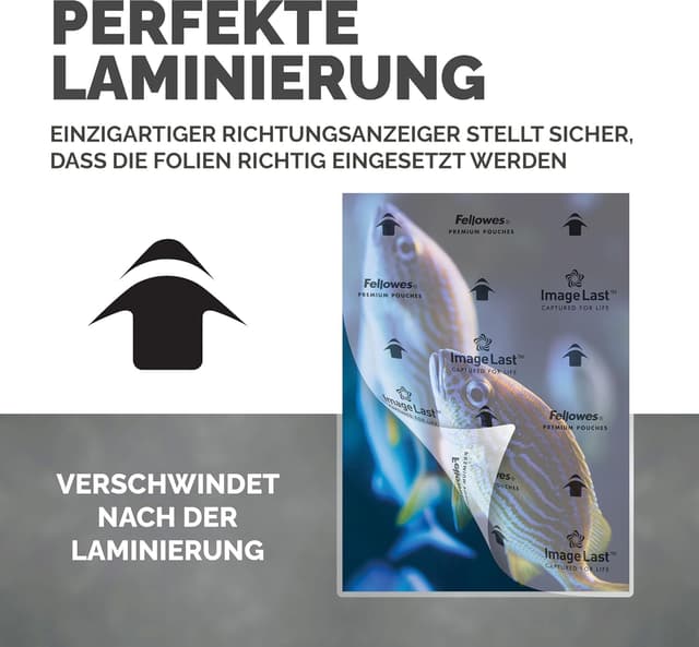 Detalle de Fellowes Laminierfolien A3 ImageLast, 125 Mikron – transparent (100 Stück) mit Ausrichtungshilfe