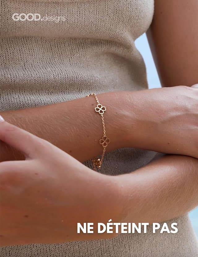 Detalle de GD GOOD.designs Bracelet trèfle pour femme ajustable en acier inox 316L (16–21 cm)