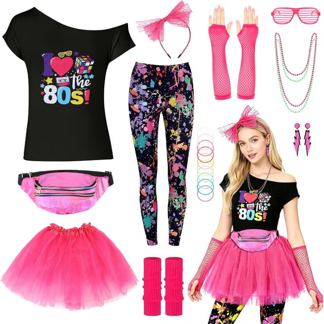 Detalle de HuiJuKeJi 80s Neon Fancy Dress Outfit