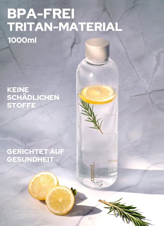 Detalle de Opard Slim Trinkflasche 1 l – spülmaschinenfest, BPA-frei und kohlensäuregeeignet mit auslaufsicherem Schraubverschluss