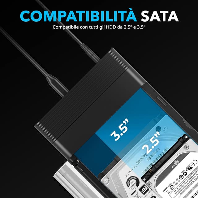 Detalle de SABRENT DS-UFNC docking station USB-C per SSD M.2 NVMe e HDD/SSD SATA 2,5"/3,5" con clonazione offline